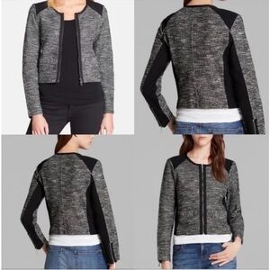 Eileen Fisher Cropped Jacket Size Small black Tweed marled knit panels full Zip